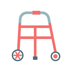 Flat Medical Walker Icon Design Wheel Walker for Mobility Assistance and Disability Support in Healthcare Settings