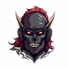 Fototapeta premium Cartoon Flat Illustration Devil Skull with Headphones on White Background