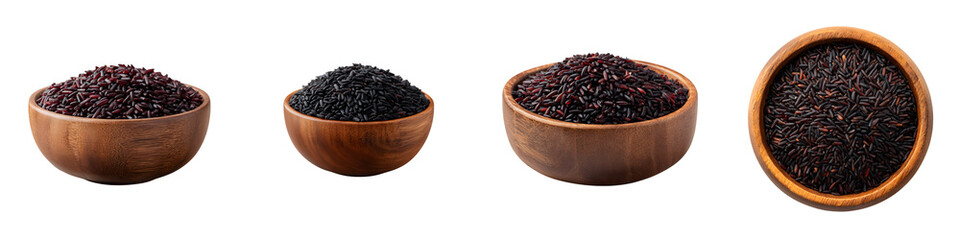 Black Rice Collection: Bowls of Forbidden Rice on White