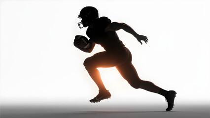 American football player in motion, isolated against a white background.
