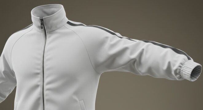 Detailed Close-up of a Light Gray Track Jacket