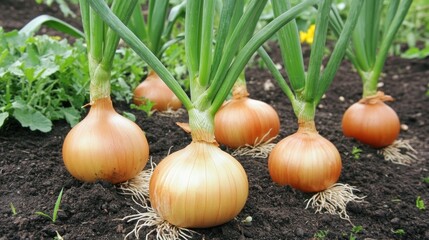 Close-up of onions growing in soil