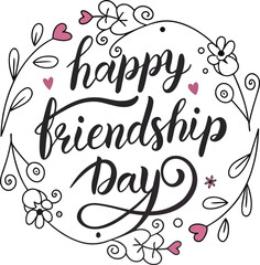 Handwritten “Happy Friendship Day” Typography – with floral or doodle decorations