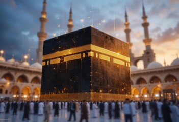  Abstract Watercolor Kaaba Evening Light Texture on Al Haram Mosque During Hajj Season