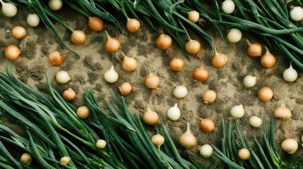 Fresh onions and green shoots