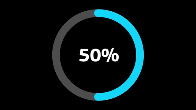 Blue circle infographic loading animation in percentage on transparent background