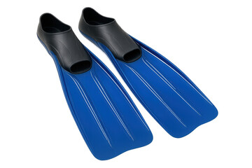 Blue diving fins featuring black heel support, positioned for marine exploration against transparent backdrop