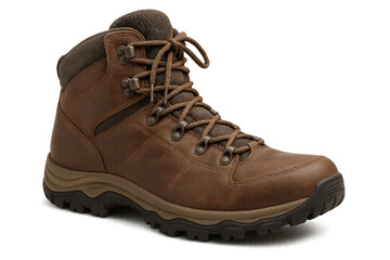 Studio shot of a brown hiking boot on a transparent background, ideal for showcasing outdoor footwear