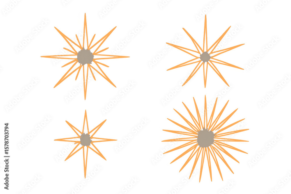 Aufkleber Four abstract orange stars of different sizes are displayed on a transparent background, creating a simple yet captivating visual
