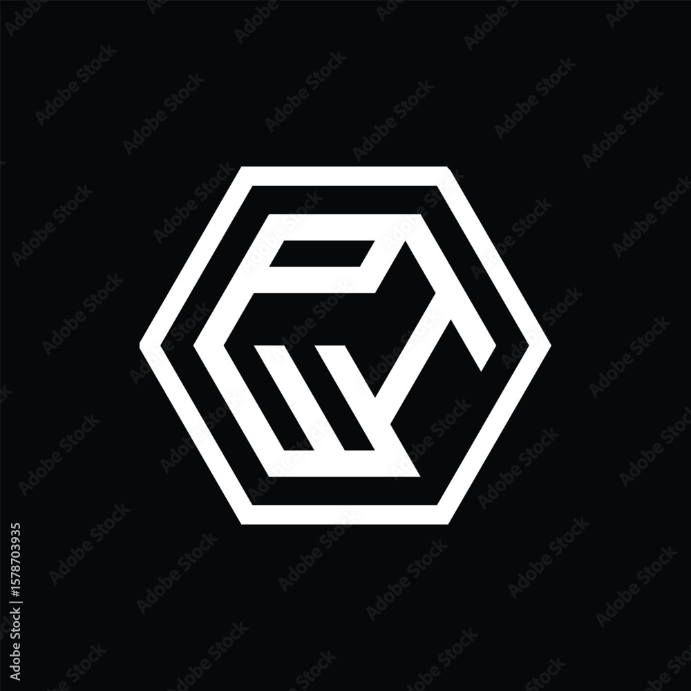 Leinwandbilder The image shows a flat monogram logo design of an initial letter PTW in white color inside a hexagonal shape that looks clean and modern on a black background
