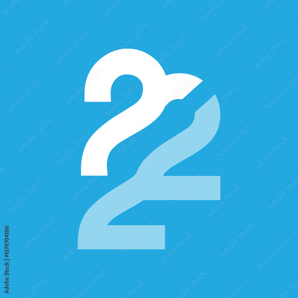 Poster The image shows a geometric logo design of a number 222 in blue and white color in simple flat style that looks clean and modern on a light blue background