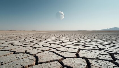  Cracked, parched earth texture on a high altitude plateau, suggesting the arid conditions beneath the invisible influence of a