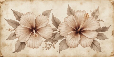  A Nostalgic Watercolor Painting of Hibiscus, Employing a Muted Color Scheme and a Distressed Paper Background