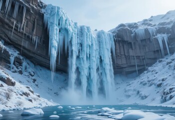  Photorealistic Rendering of an Icy Waterfall Landscape