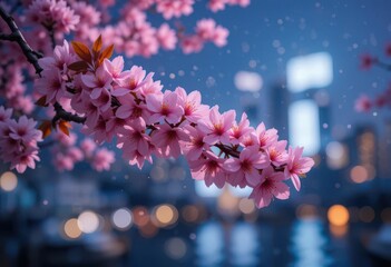  Photorealistic Render, Contrasting Nature Urban Landscape, Nighttime Setting