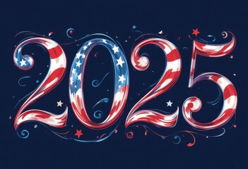  Elegant USA Flag 2025 Vector Calligraphic Style with American Flag Colors for a Beautiful Patriotic Design