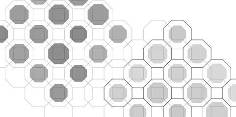 Modern seamless vector background, futuristic tiling design for digital art, technology, architecture, and minimal decor. Abstract geometric hexagon and octagon pattern with gradient shades gray art. 