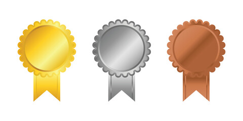 Ribbon medals set on white background. Golden, silver and bronze.