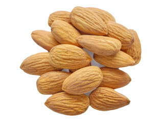 Close up of almonds isolated on white background, selective focus.