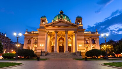 Fototapeta premium Serbian Parliament Building at Night Belgrade.
