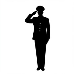 Silhouette of a man in uniform saluting with a white background