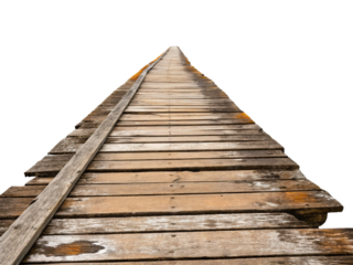 Old wooden walkway isolated on a white background.