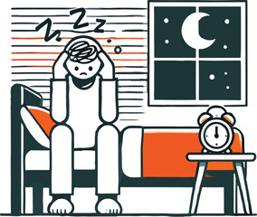 Insomnia and sleep disorder depicting sleeplessness and anxiety in a bedroom scene