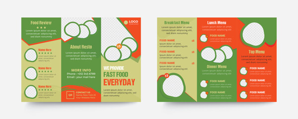Fast food restaurant menu trifold brochure template layout