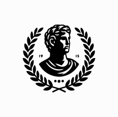 Minimalist Black Vector Logo of Roman Emperor Bust with Laurel Wreath Isolated on White Background