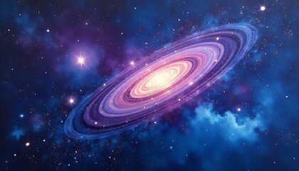 Vibrant spiral galaxy painting for cosmic themed designs. Perfect for astronomy enthusiasts, space themed events, and educational materials. Ideal for posters and backgrounds.