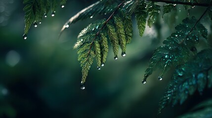 Magical Dance of Dew on Lush Ferns in a Serene Nature Glade