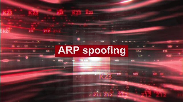 ARP spoofing words in hacking On Digital Background 
