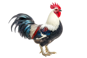 A colorful rooster stands proudly on a transparent background