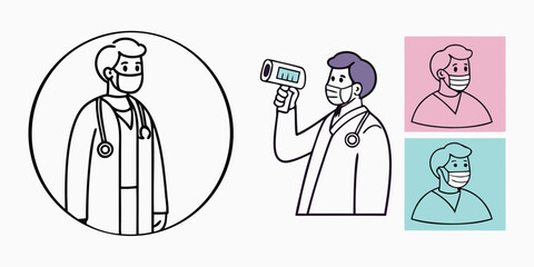 Doctor wearing mask using thermometer medical health
