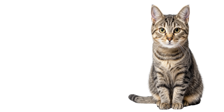 A tabby cat sits looking forward isolated isolated on transparent background
