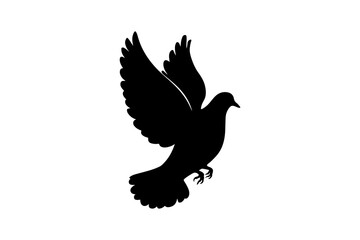 Black Silhouette of a Dove Flying with Wings Raised