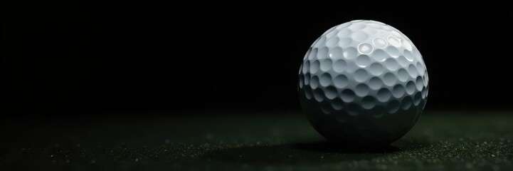 A pristine golf ball rests on a stark black background , rough, equipment, abstract