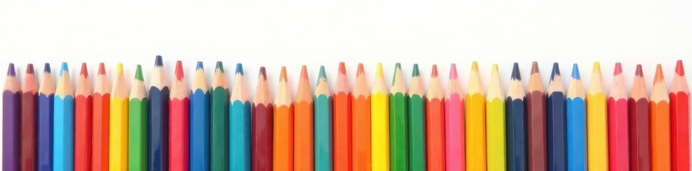 Fototapeta premium Array of vibrant colored pencils arranged neatly against a stark white background , vibrant, collection, pointed