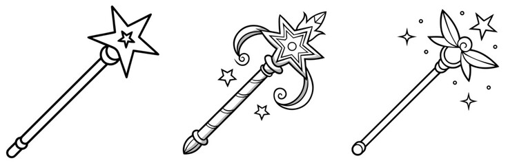 Magic Wand Coloring Book Page - Outline Design
