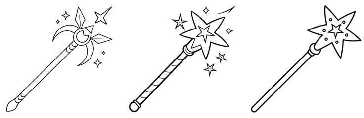 Magic Wand Coloring Book Page - Outline Design