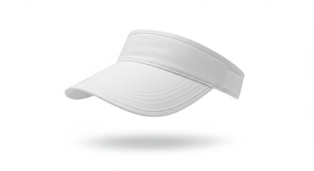 Isolated white visor cap floating with soft shadow on a white background