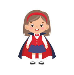 Smiling girl wearing a cape and school uniform cartoon child