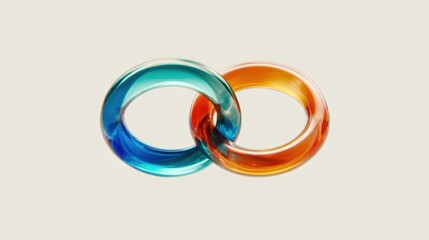 Two 3D interlocking colored glass rings forming simple link icon.