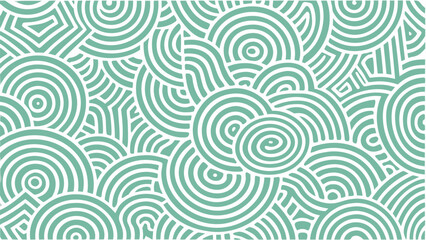 Abstract seamless pattern with concentric circles and geometric shapes in sea green and white color 100