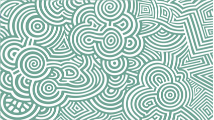 Abstract background with concentric circles spirals and geometric shapes in green and white color 100