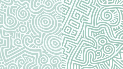 Fototapeta premium Abstract light teal background with geometric and spiral patterns on two distinct sections design