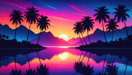 Obraz premium Vibrant Sunset Palms: A Tropical Silhouette