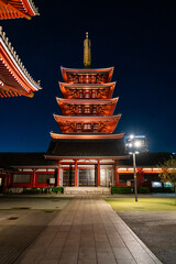 The famous Senso-ji Temple in Tokyo illuminated at night. Japan.