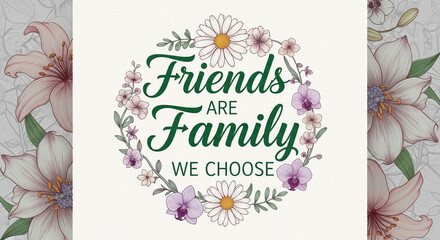 Inspirational Friendship Day Quote - "Friends Are Family We Choose" with Floral Design