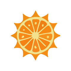Sun-shaped orange slice graphic design, vibrant summer fruit illustration.